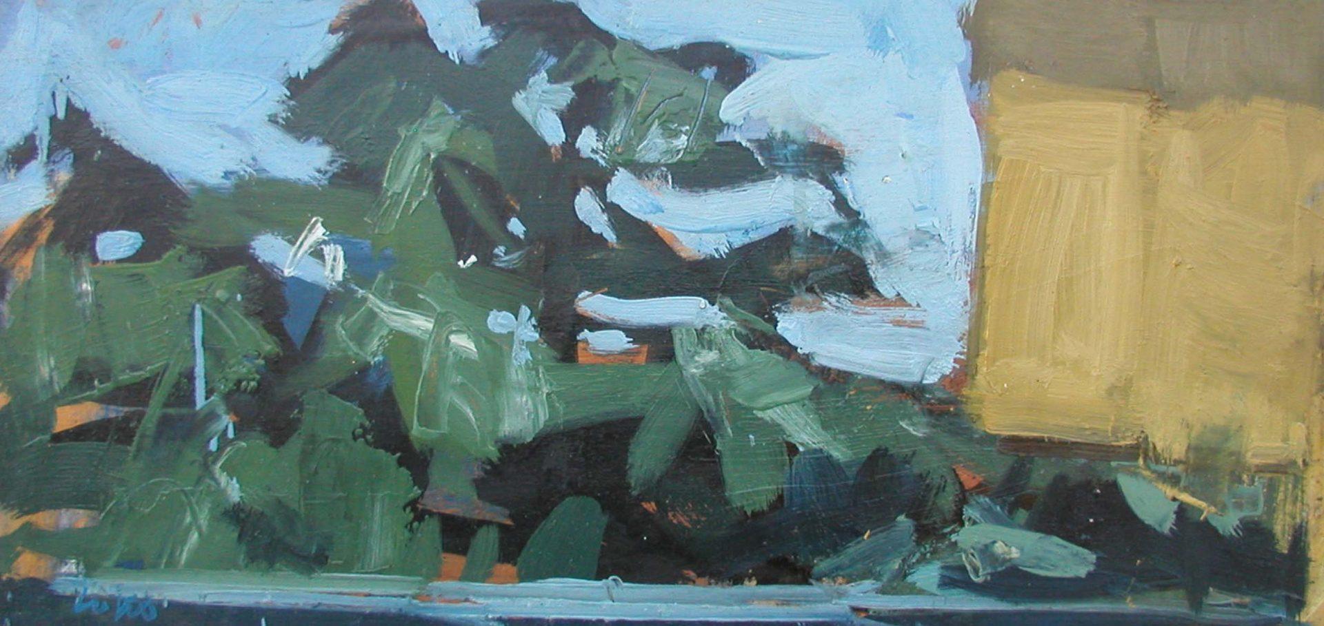 LOTTO0073 Il cedro di fronte olio su tavola cm 25.1x52.4 - 2007