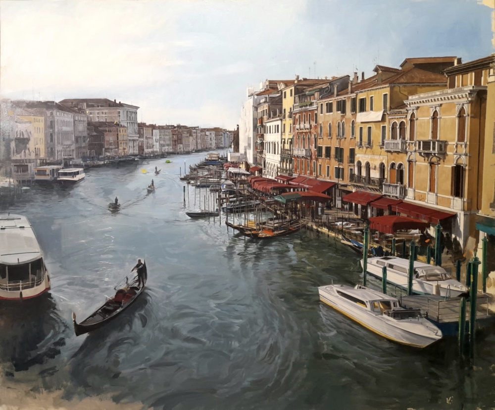 NANNI0095 Vista di canal Grande - omaggio a Bellotto olio su tela cm 100x120 - 2022
